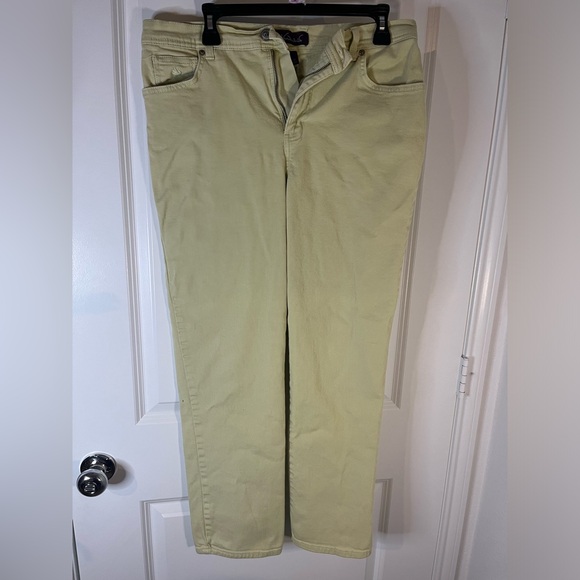 Gloria Vanderbilt Cotton Spandex Amanda Yellow Splashy Logo Pockets Pants Sz 12 - Picture 3 of 15